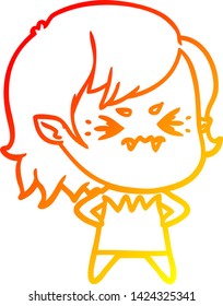 warm gradient line drawing of a annoyed cartoon vampire girl