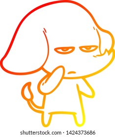 warm gradient line drawing of a annoyed cartoon elephant
