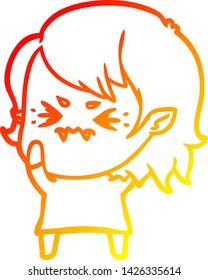 warm gradient line drawing of a annoyed cartoon vampire girl