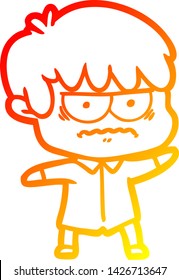 warm gradient line drawing of a annoyed cartoon boy