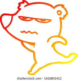 warm gradient line drawing of a annoyed bear cartoon running