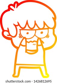 warm gradient line drawing of a annoyed cartoon boy