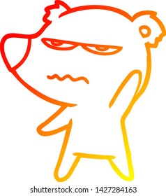 dibujo de línea de degradado cálido de una caricatura de oso molesto
