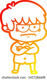 warm gradient line drawing of a annoyed cartoon boy