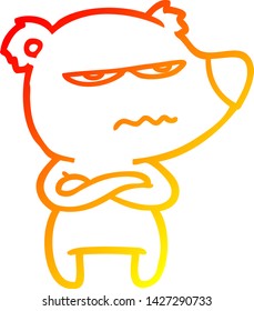 warm gradient line drawing of a annoyed bear cartoon