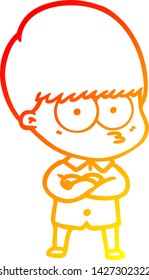 warm gradient line drawing of a annoyed cartoon boy