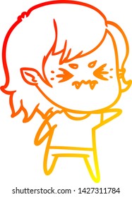 desenho de linha gradiente quente de uma menina vampiro de desenho animado irritado