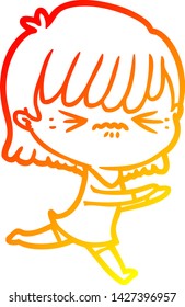 dibujo de línea de gradiente cálido de una fastidiada niña de dibujos animados