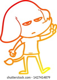 warm gradient line drawing of a annoyed cartoon elephant
