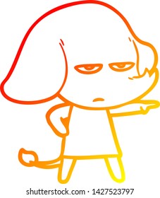 warm gradient line drawing of a annoyed cartoon elephant