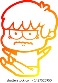 warm gradient line drawing of a annoyed cartoon boy