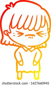 warm gradient line drawing of a annoyed cartoon girl