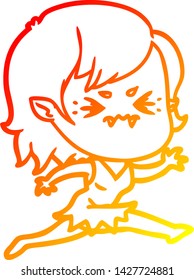 dibujo de línea de gradiente cálido de una fastidiada chica vampiresa de dibujos animados