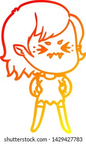 warm gradient line drawing of a annoyed cartoon vampire girl