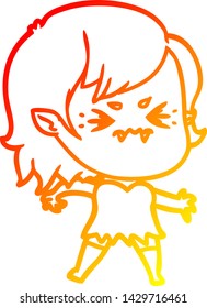 warm gradient line drawing of a annoyed cartoon vampire girl