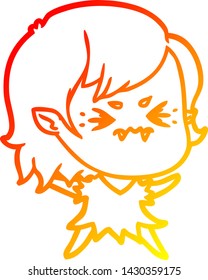 dibujo de línea de gradiente cálido de una fastidiada chica vampiresa de dibujos animados