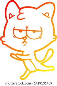 warme Farbverlauf-Linienzeichnung einer langweiligen Cartoon-Katze