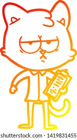 warm gradient line drawing of a bored cartoon cat taking survey