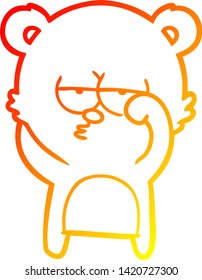 warm gradient line drawing of a bored bear cartoon