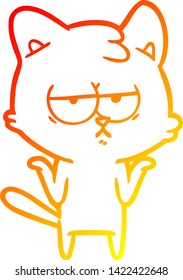 warm gradient line drawing of a bored cartoon cat