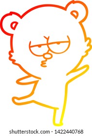 warm gradient line drawing of a bored bear cartoon