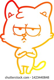 warm gradient line drawing of a bored cartoon cat