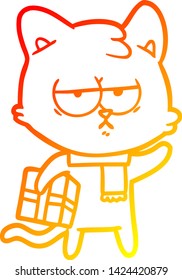 warm gradient line drawing of a bored cartoon cat