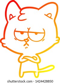 warm gradient line drawing of a bored cartoon cat