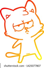 warm gradient line drawing of a bored cartoon cat