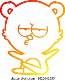 warm gradient line drawing of a bored bear cartoon