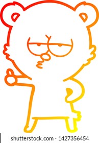 warm gradient line drawing of a bored polar bear cartoon giving thumbs up sign