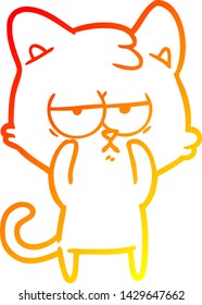 warm gradient line drawing of a bored cartoon cat