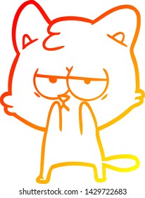 warm gradient line drawing of a bored cartoon cat
