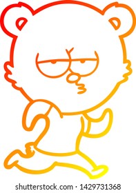 warm gradient line drawing of a bored polar bear running cartoon