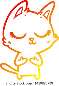warm gradient line drawing of a calm cartoon cat