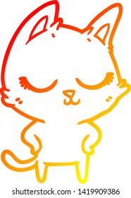 dibujo de línea de degradado cálido de un gato de dibujos animados calmado