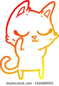 warm gradient line drawing of a calm cartoon cat