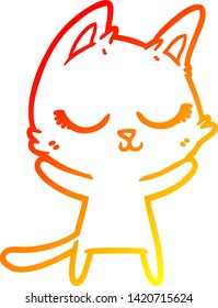 dibujo de línea de degradado cálido de un gato de dibujos animados calmado