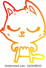 warm gradient line drawing of a calm cartoon cat