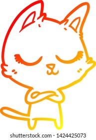 warm gradient line drawing of a calm cartoon cat