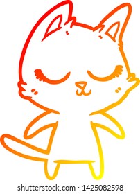 warm gradient line drawing of a calm cartoon cat