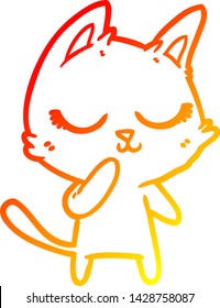 warm gradient line drawing of a calm cartoon cat considering