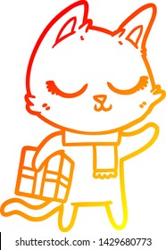 warm gradient line drawing of a calm cartoon cat