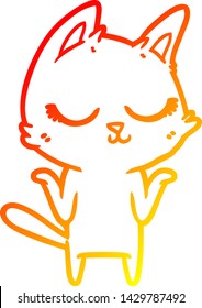 warm gradient line drawing of a calm cartoon cat