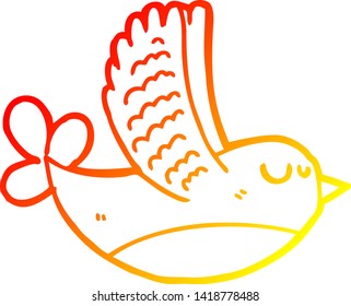 dibujo de línea de degradado cálido de un pájaro de dibujos animados