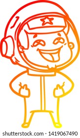 warm gradient line drawing of a cartoon laughing astronaut
