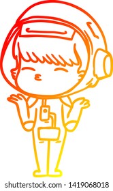 warm gradient line drawing of a cartoon curious astronaut