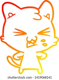 warm gradient line drawing of a cartoon cat hissing