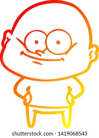 warm gradient line drawing of a cartoon bald man staring