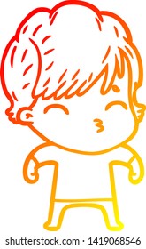 warm gradient line drawing of a cartoon woman thinking